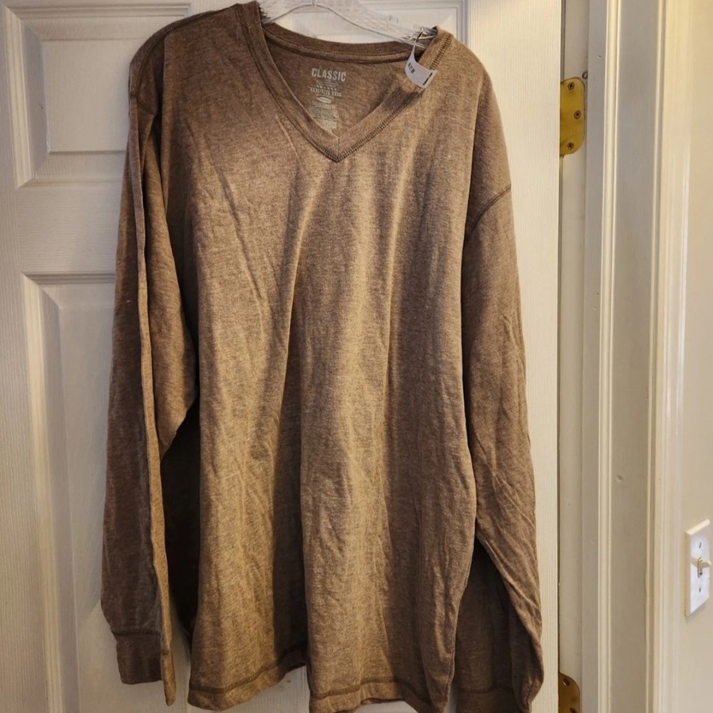 Old Navy Classic Sand V-Neck Long Sleeve Shirt Men's 3XL NWT
